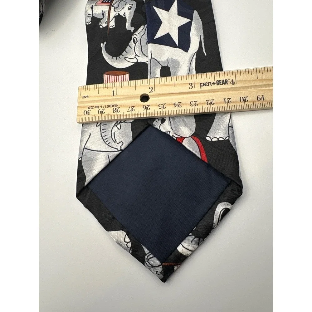 Fratello GOP Republican Elephant Patriotic American Flag Silk Necktie Black 4